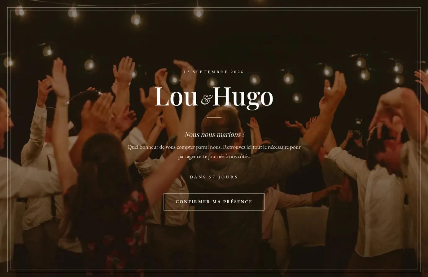 Le site personnalisé d'un mariage créé avec Photora.