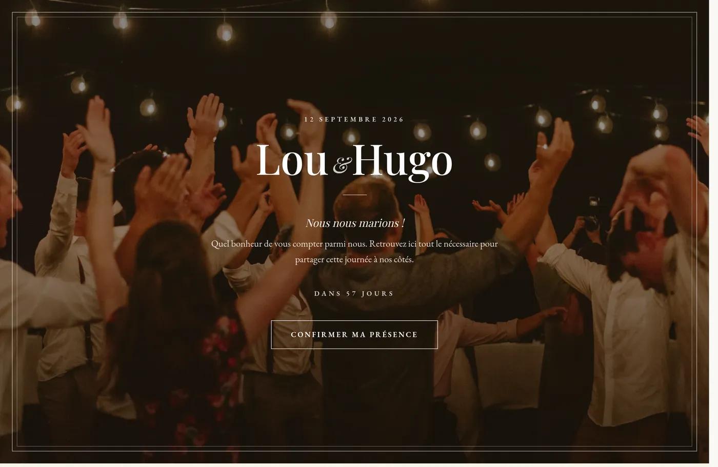 Le site personnalisé d'un mariage créé avec Photora.